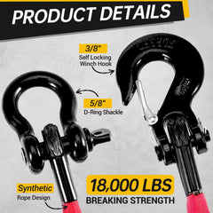 Gedlex 4ft recovery strap with 3/8-inch winch hook for easy winching.