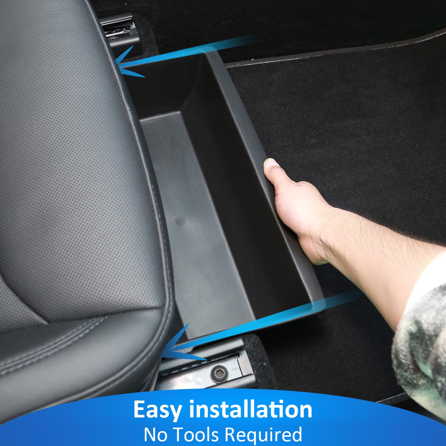 Geedar easy-install under-seat storage for Model Y Juniper without tools.