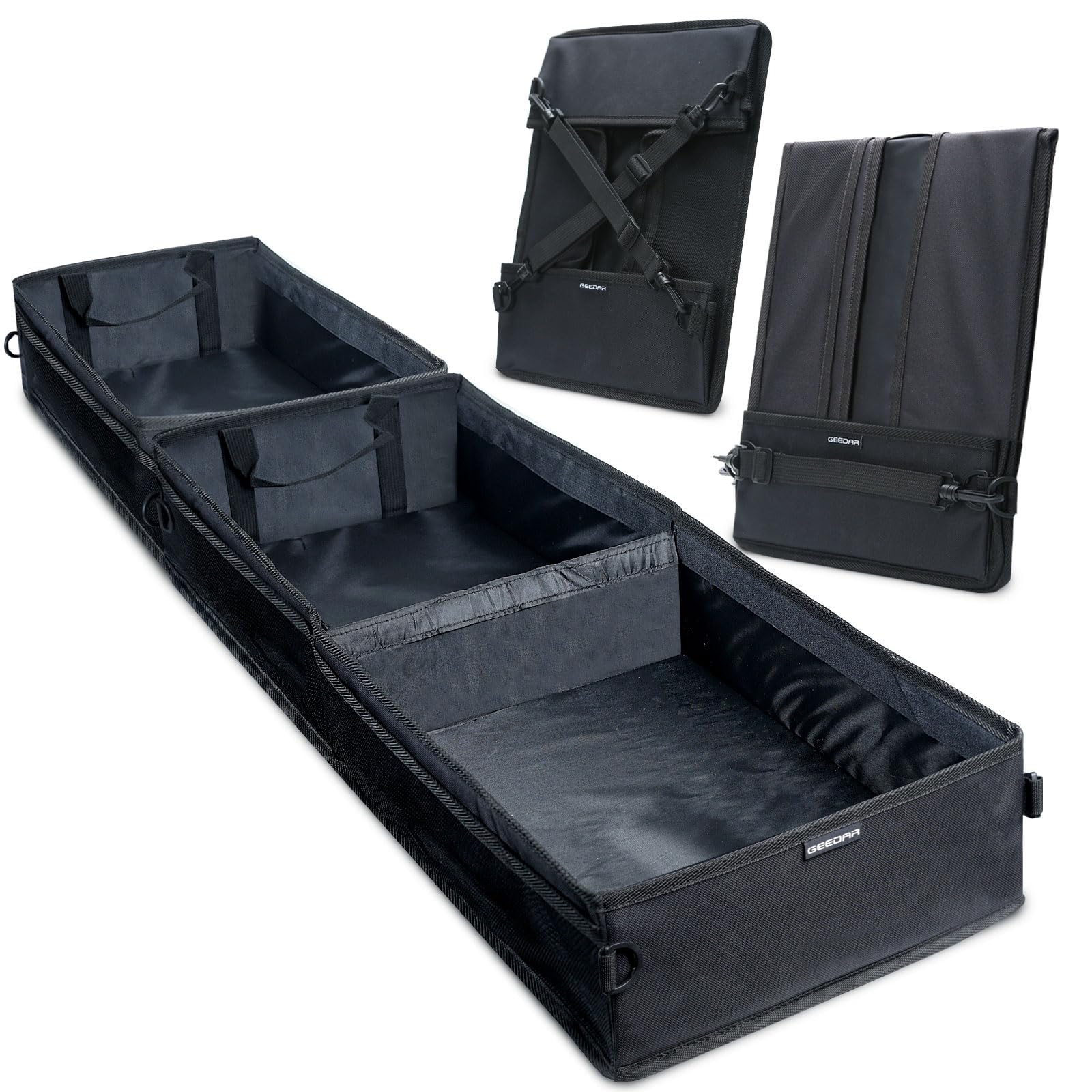 GEEDAR two-compartment under-seat storage box keeps tools neatly organized.