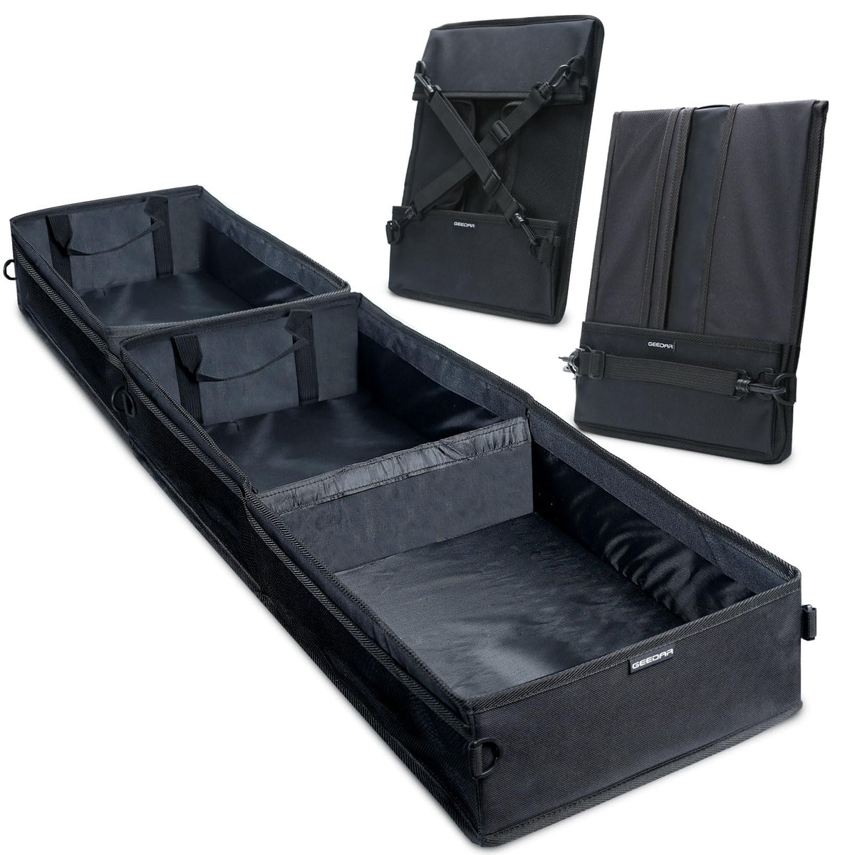 GEEDAR two-compartment under-seat storage box keeps tools neatly organized.
