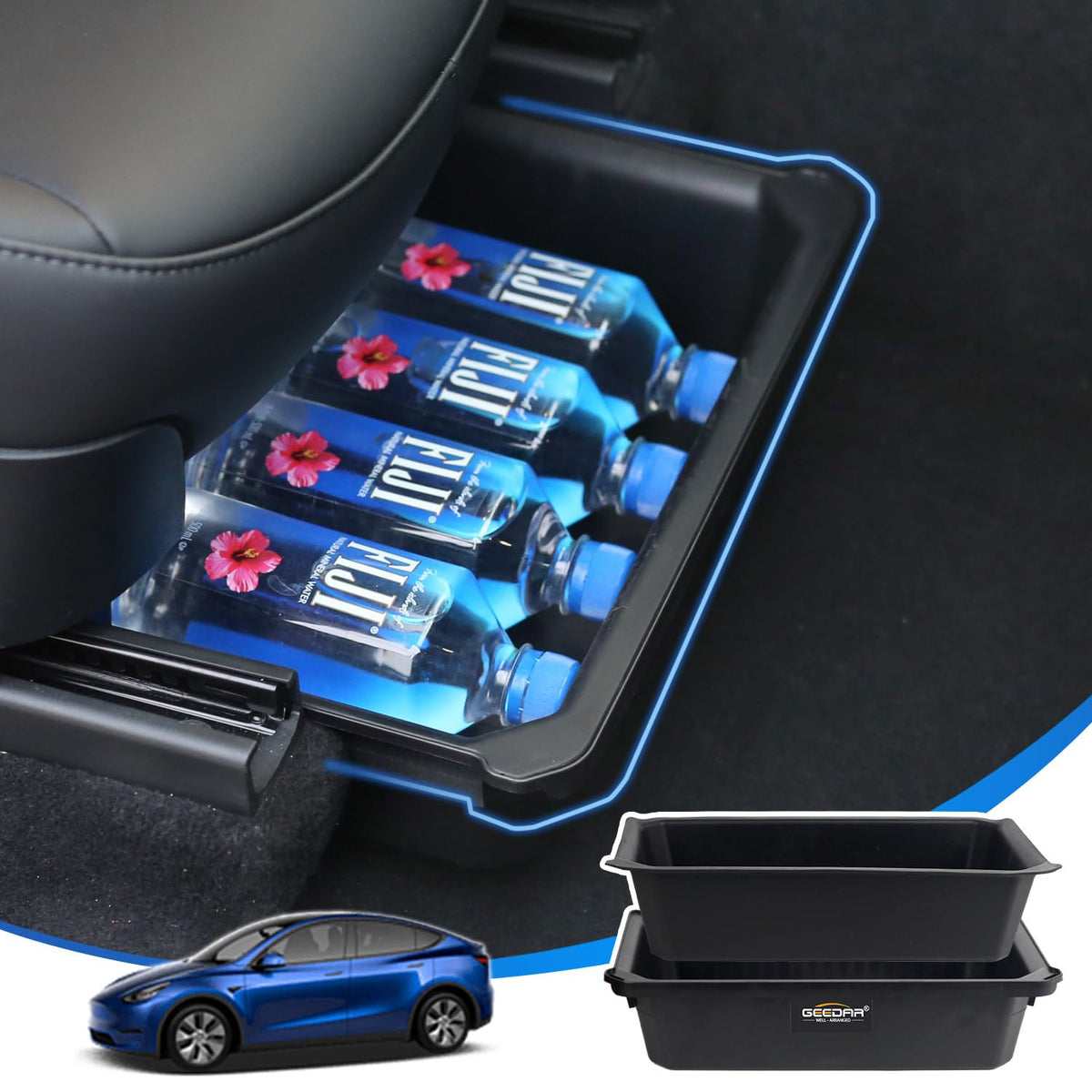 GEEDAR under-seat storage box for Model Y adds compact organization under seats.