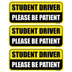 GEEKBEAR Student Driver Magnet in yellow and black, three-pack visible on vehicle.