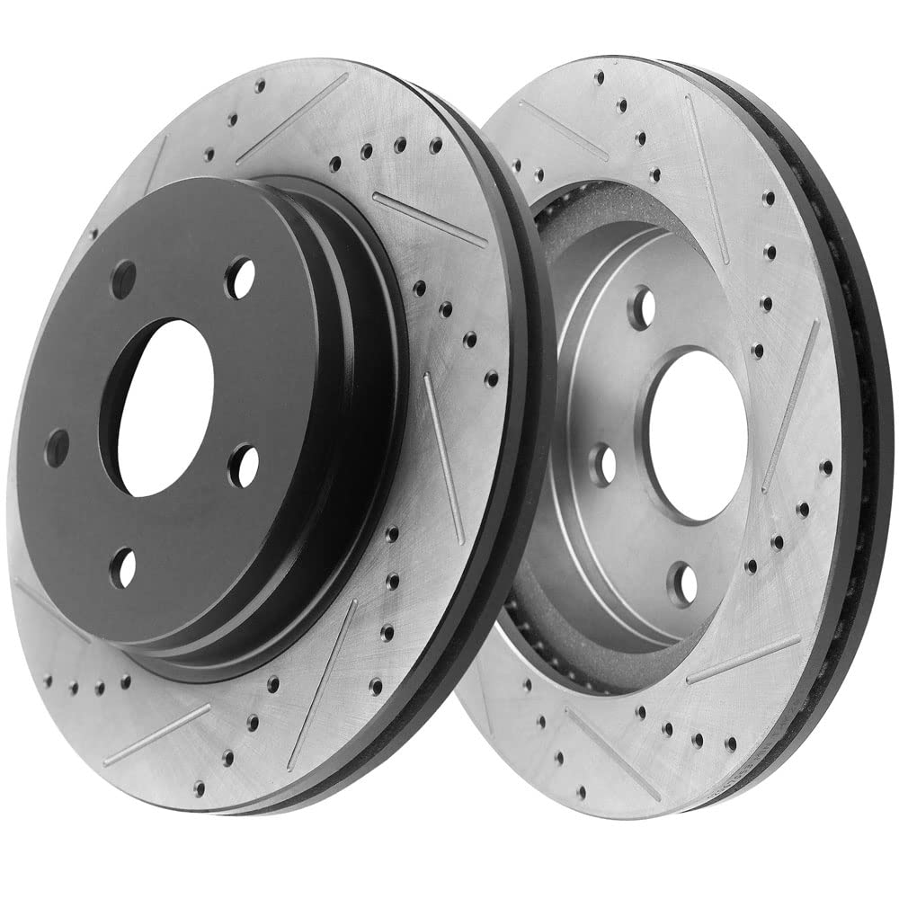 Geekstop drilled and slotted rotors with E-coating resist corrosion.