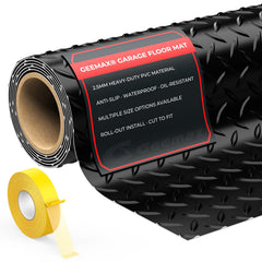 Geemax 4x6 diamond plate garage mat front view showing grip and stability.