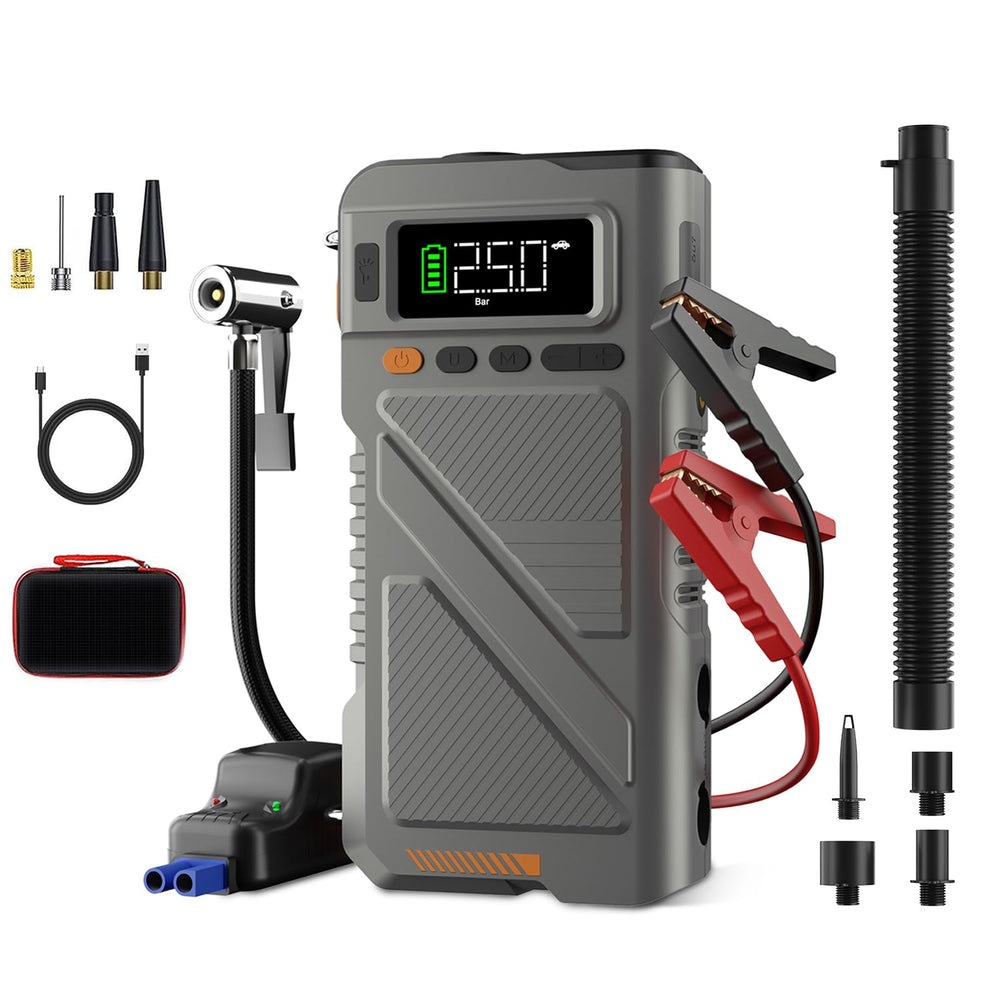 Geeneu 9000A jump starter front view, compact all-in-one design.