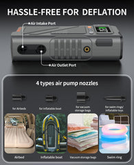 Geeneu air pump for large inflatables enables beds and boats.