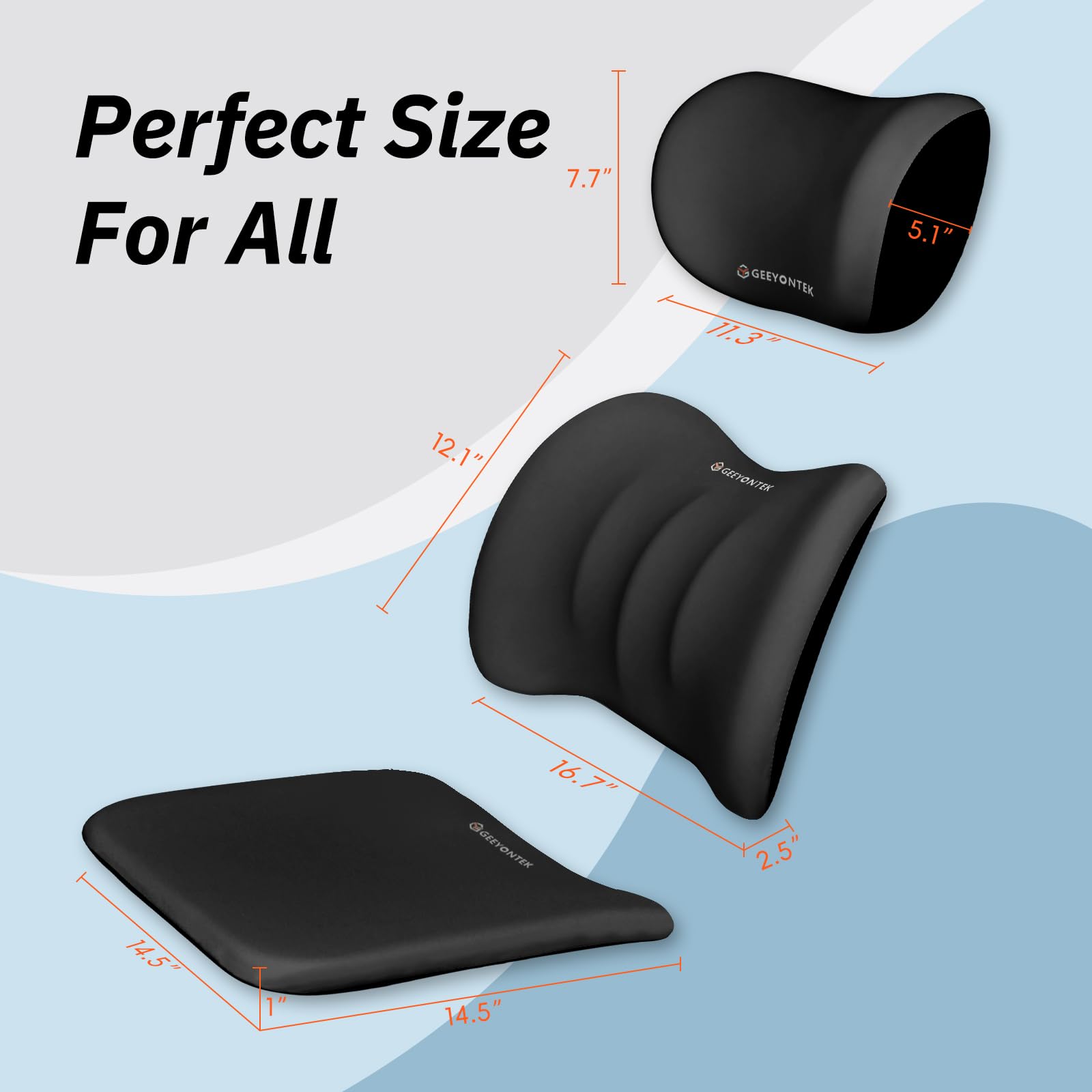 Geeyontek 3pcs set delivers comfort for car, home, and office.
