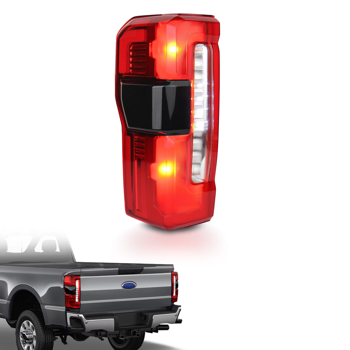 Gefitway rear taillight assembly for Ford F-250/F-350 left driver side improves visibility.