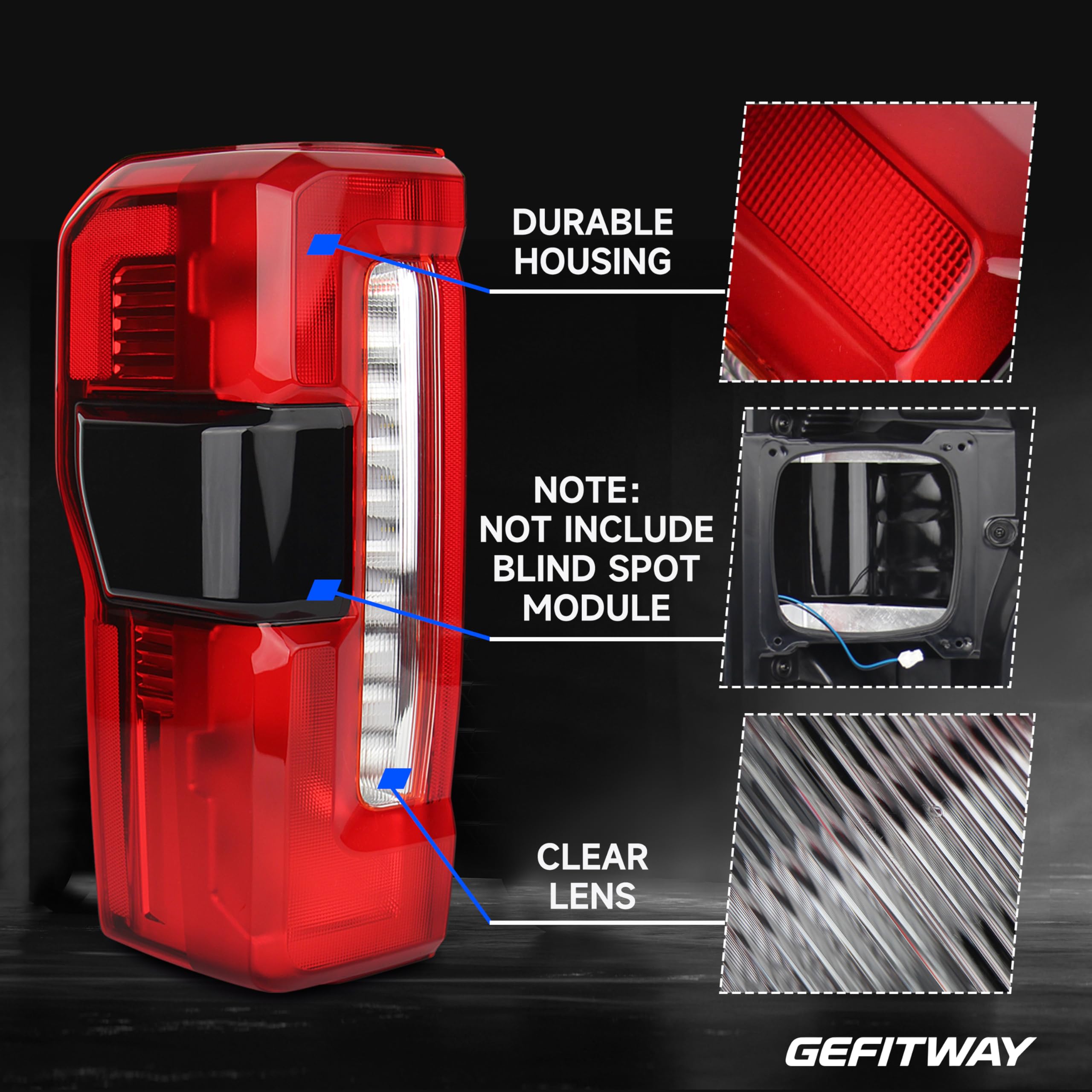 Gefitway rear taillight packaging includes 1 assembly for replacement.