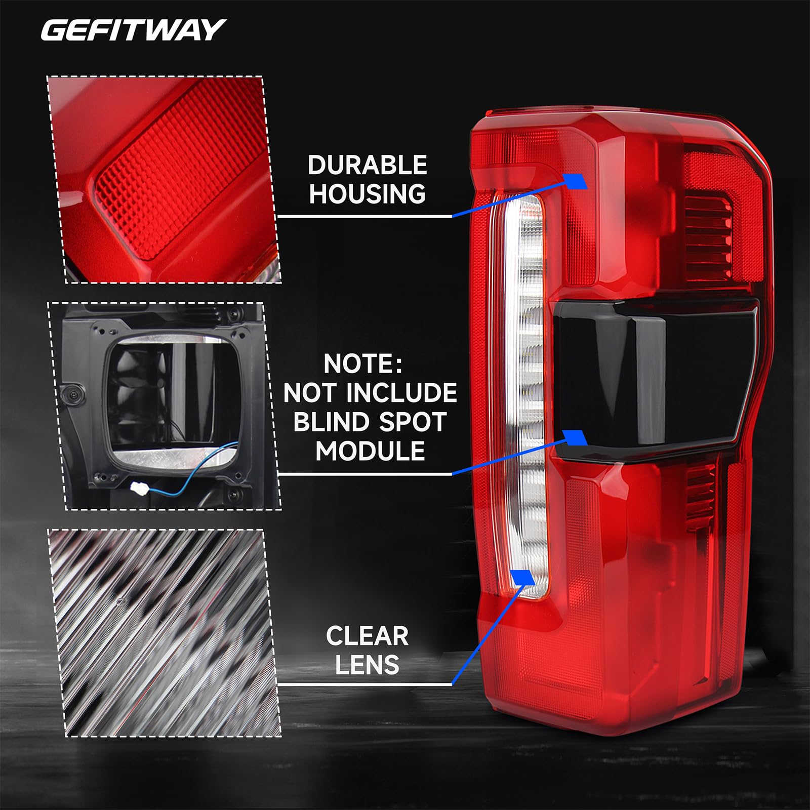 Gefitway tail light ABS plastic construction for rugged use
