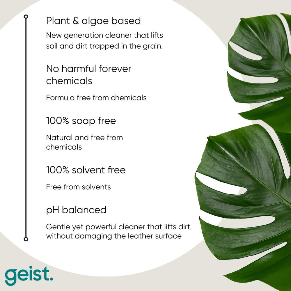 Geist Rapid Leather Cleaner foam action shows lifting dirt from leather textures.