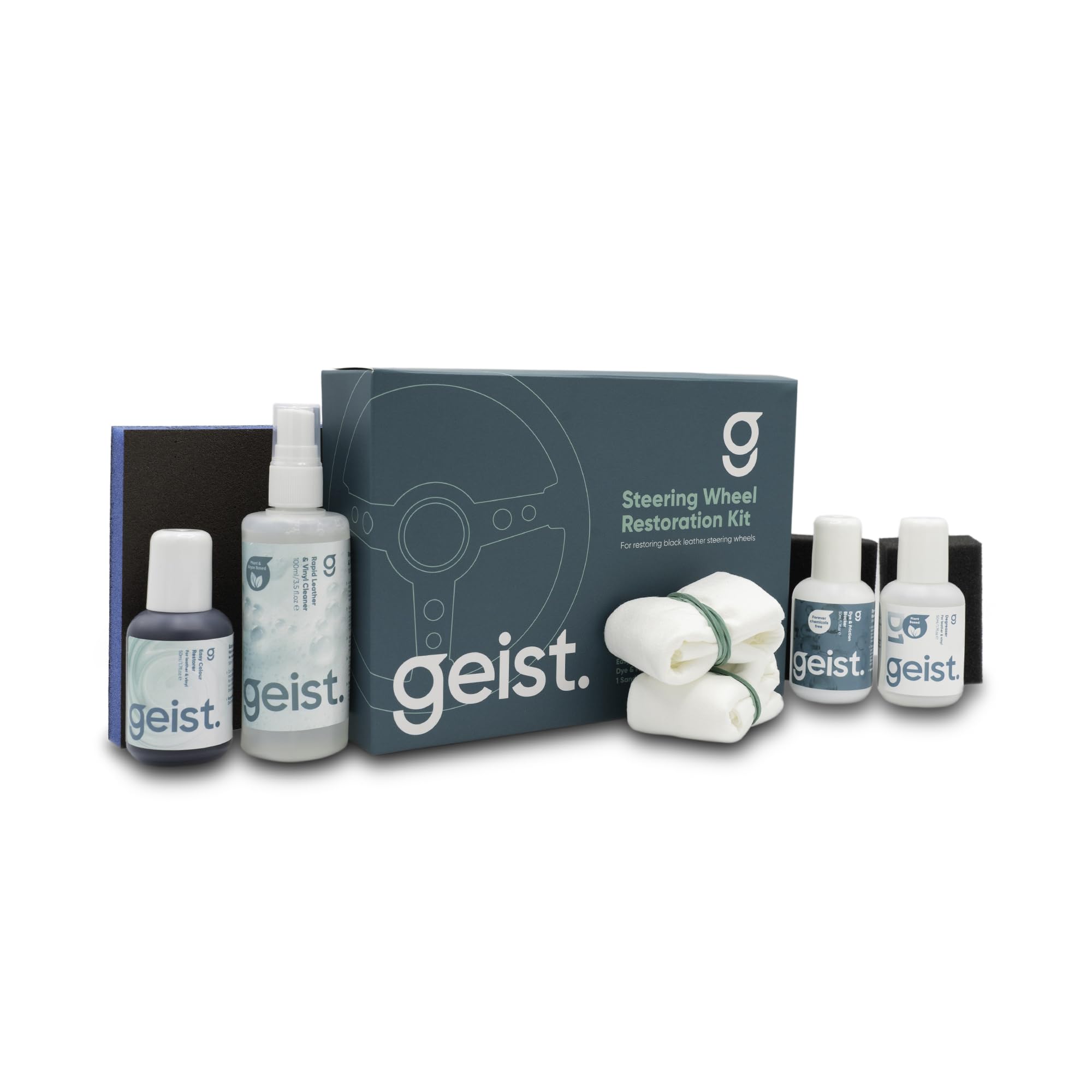 Geist steering wheel restoration kit box with all items included.