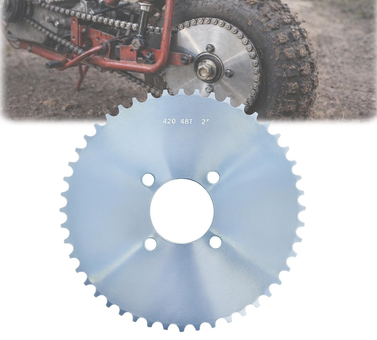 Gekufa 48-tooth sprocket close-up highlights heavy-duty steel construction for racing setups