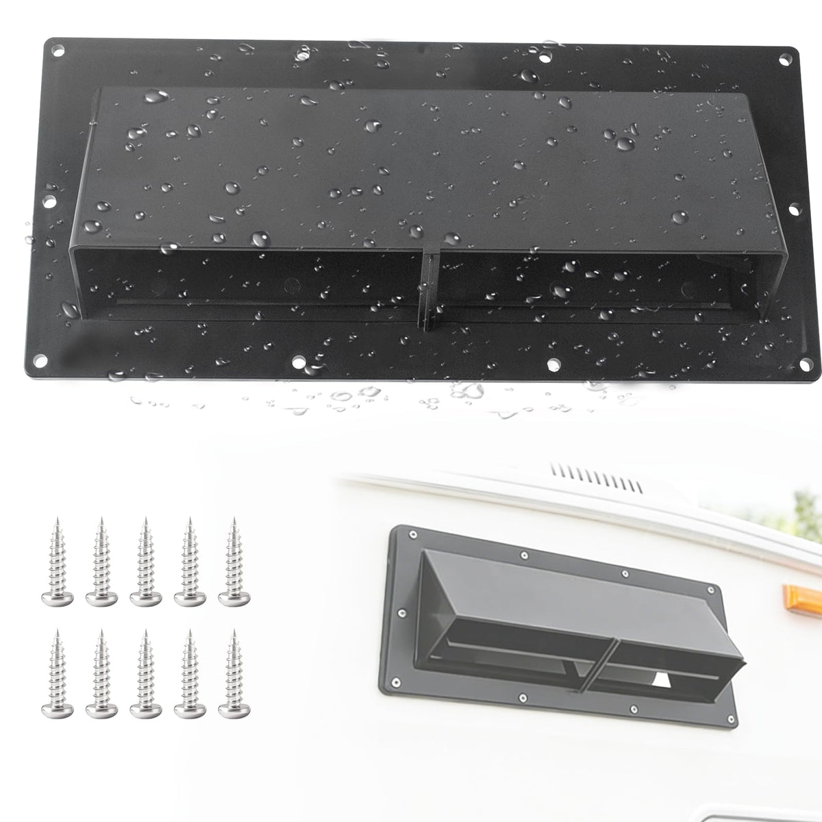 Gekufa RV exhaust vent cover in black protects against weather and debris.