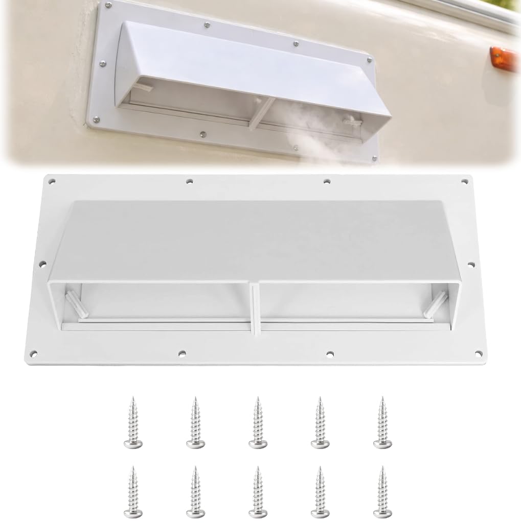 Gekufa RV exhaust vent cover front view showing durable white housing for improved airflow.