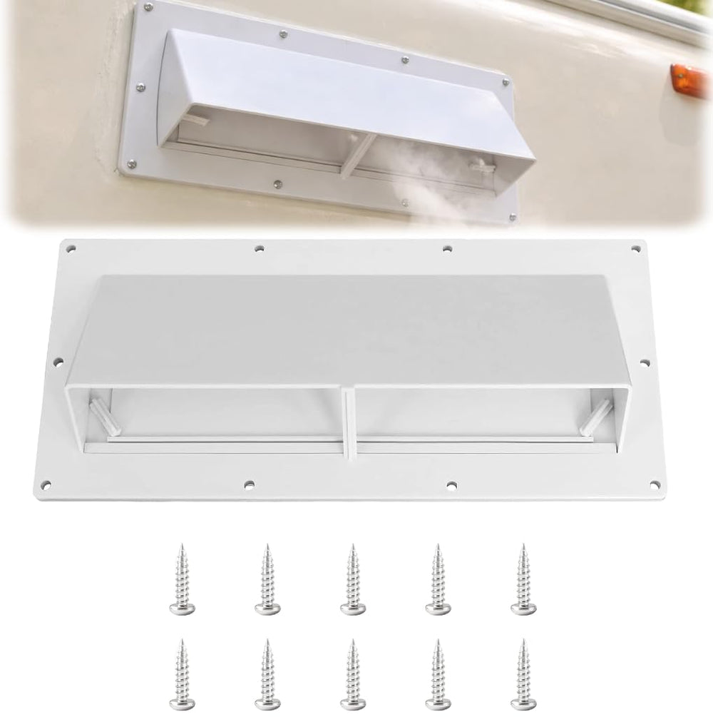 Gekufa RV exhaust vent cover front view showing durable white housing for improved airflow.