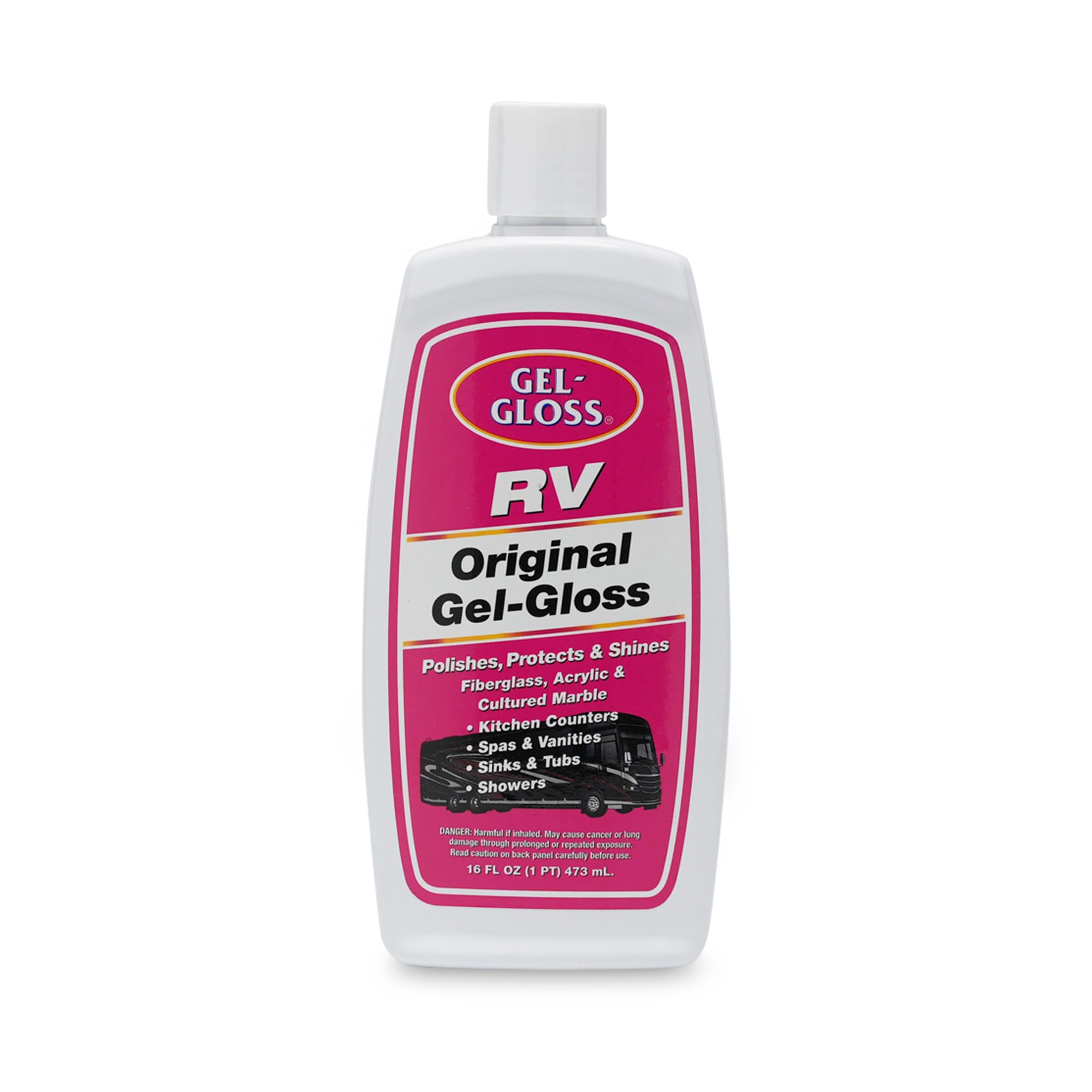 Gel-Gloss RV Polish bottle label highlighting carnauba wax protection