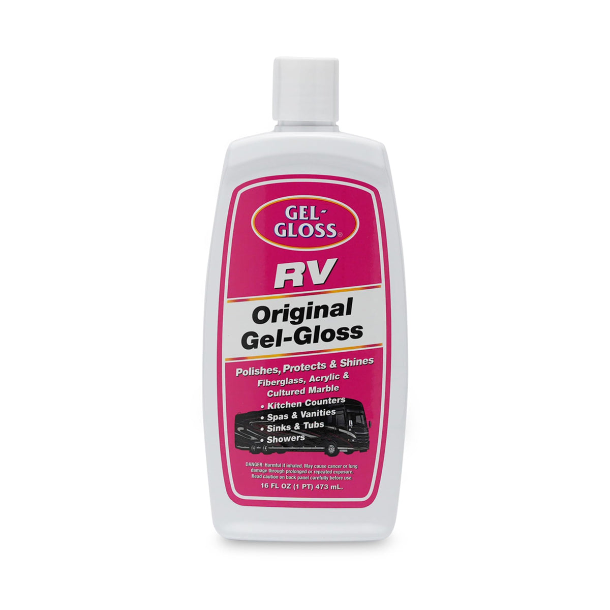 Gel-Gloss RV Polish bottle label highlighting carnauba wax protection
