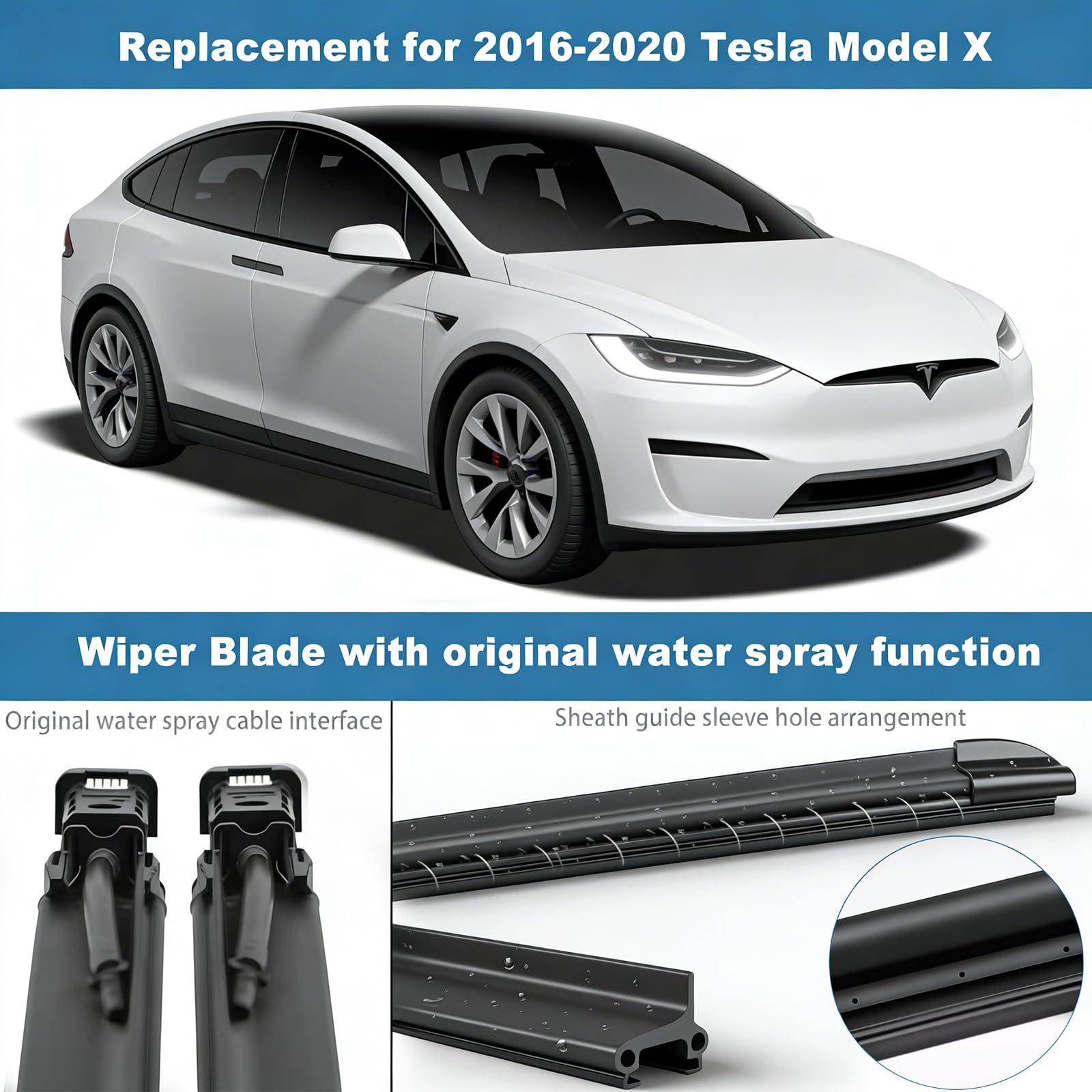 GelaiDi wiper with integrated spray for Model X front windshield during rain