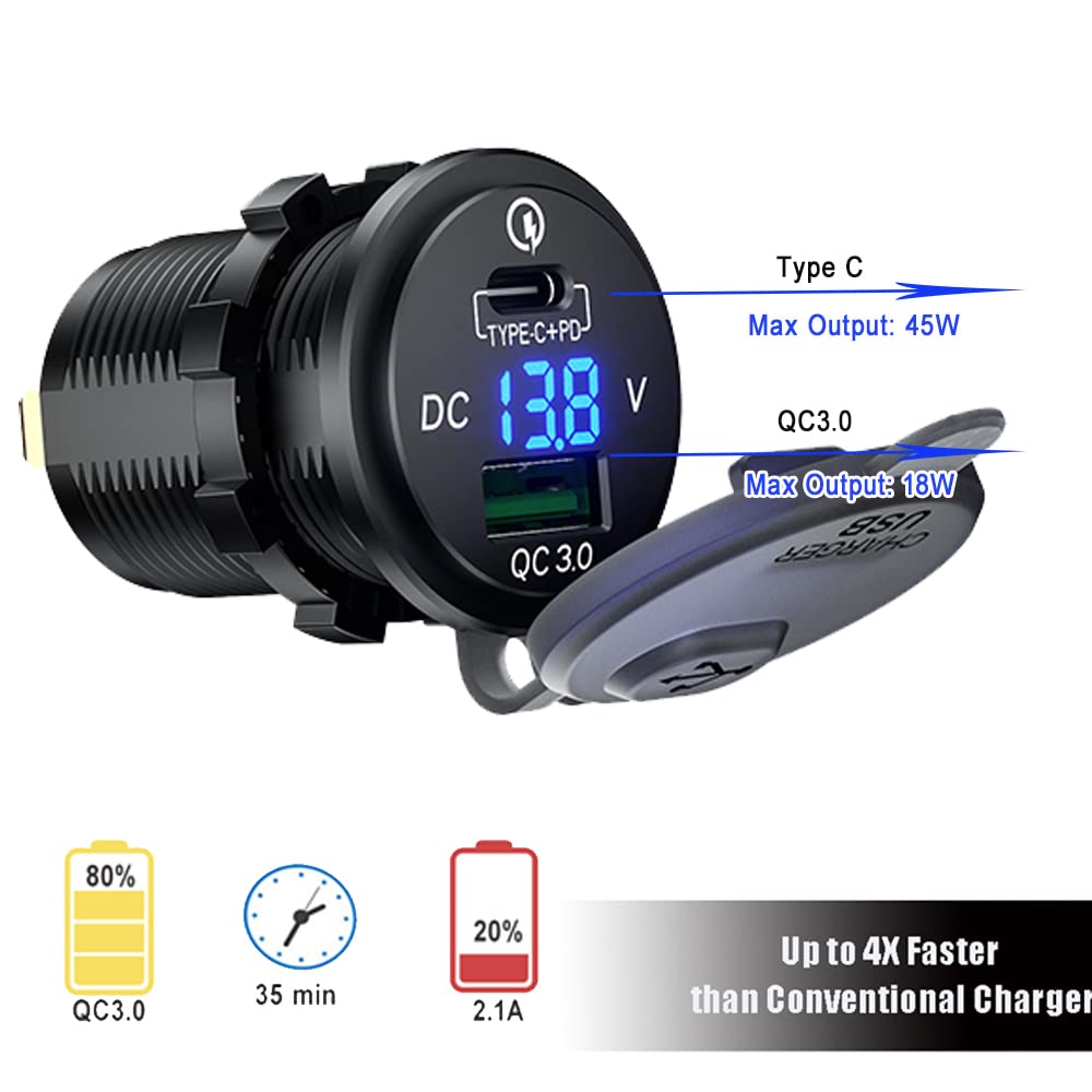 GemCoo LED voltmeter display showing real-time vehicle voltage