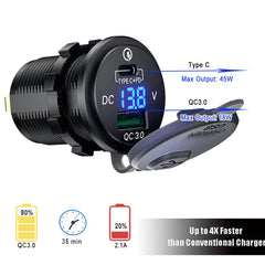 GemCoo LED voltmeter display showing real-time vehicle voltage