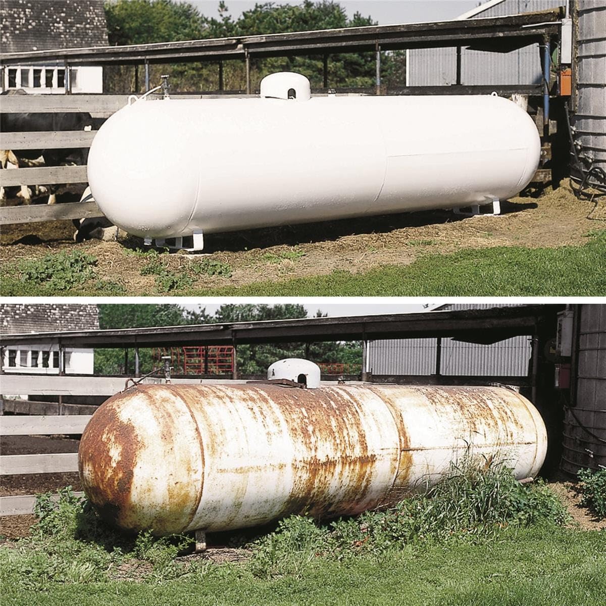 Gempler's Rust Converter on heavily rusted metal surface before treatment.