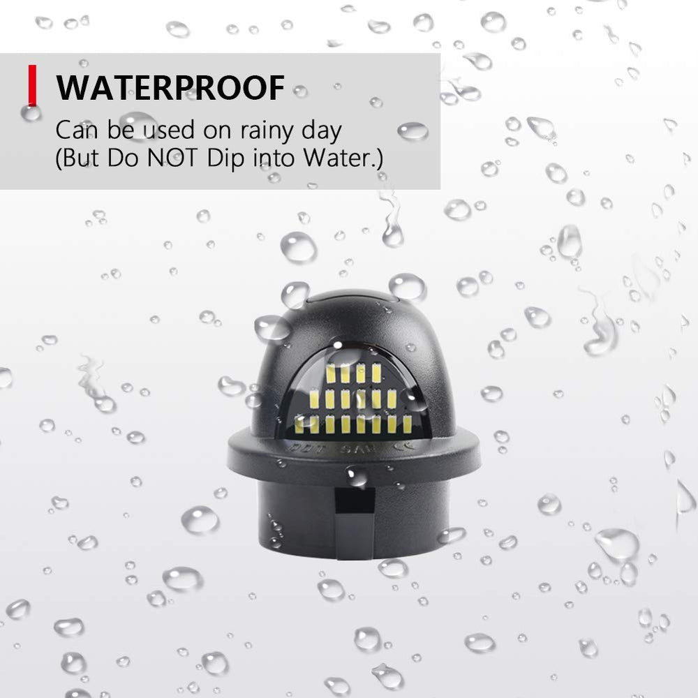 Gempro IP65 waterproof license plate light shown outdoors for all-weather performance.