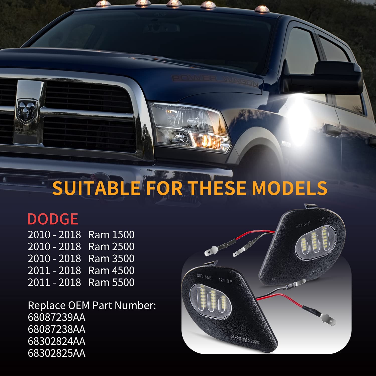 GemPro side mirror puddle light direct replacement for Ram mirrors
