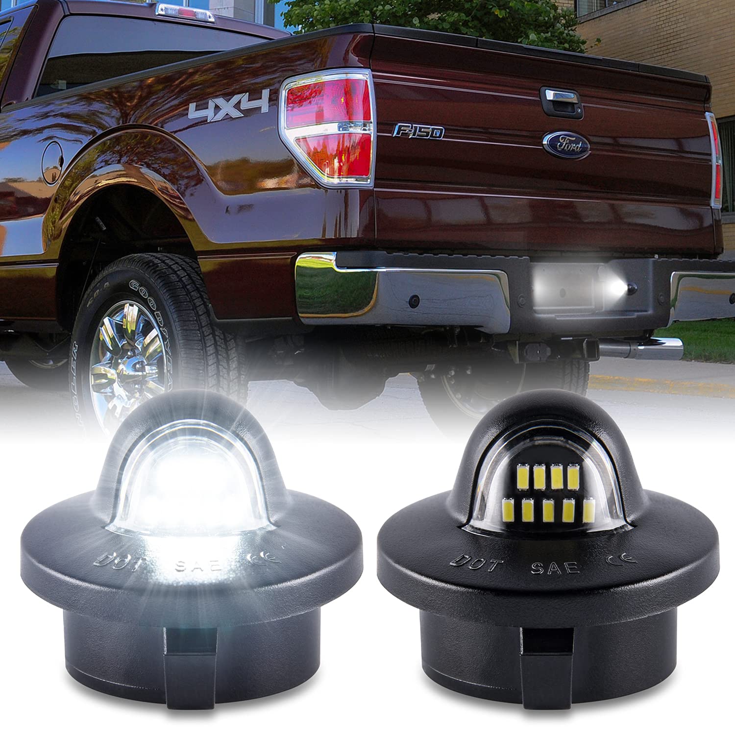Gempro license plate light assembly, front view, enhances night visibility with 6000K white LEDs