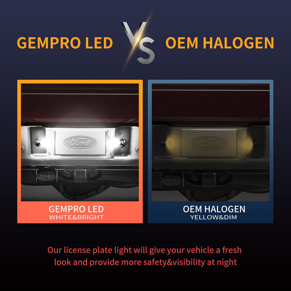 Gempro license plate LED plugs directly into OEM sockets during installation