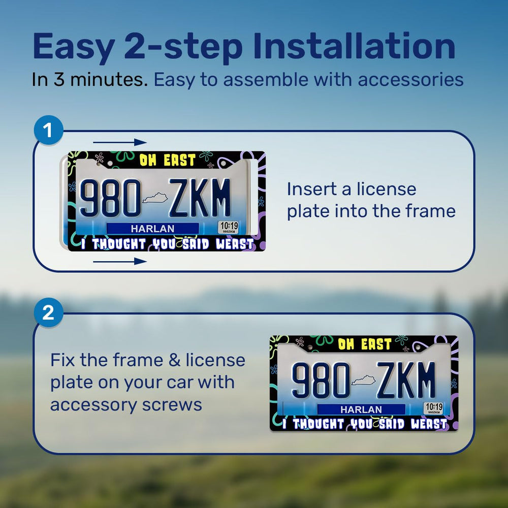 GENANY slim-border license plate frame keeps essential plate details visible and legible.