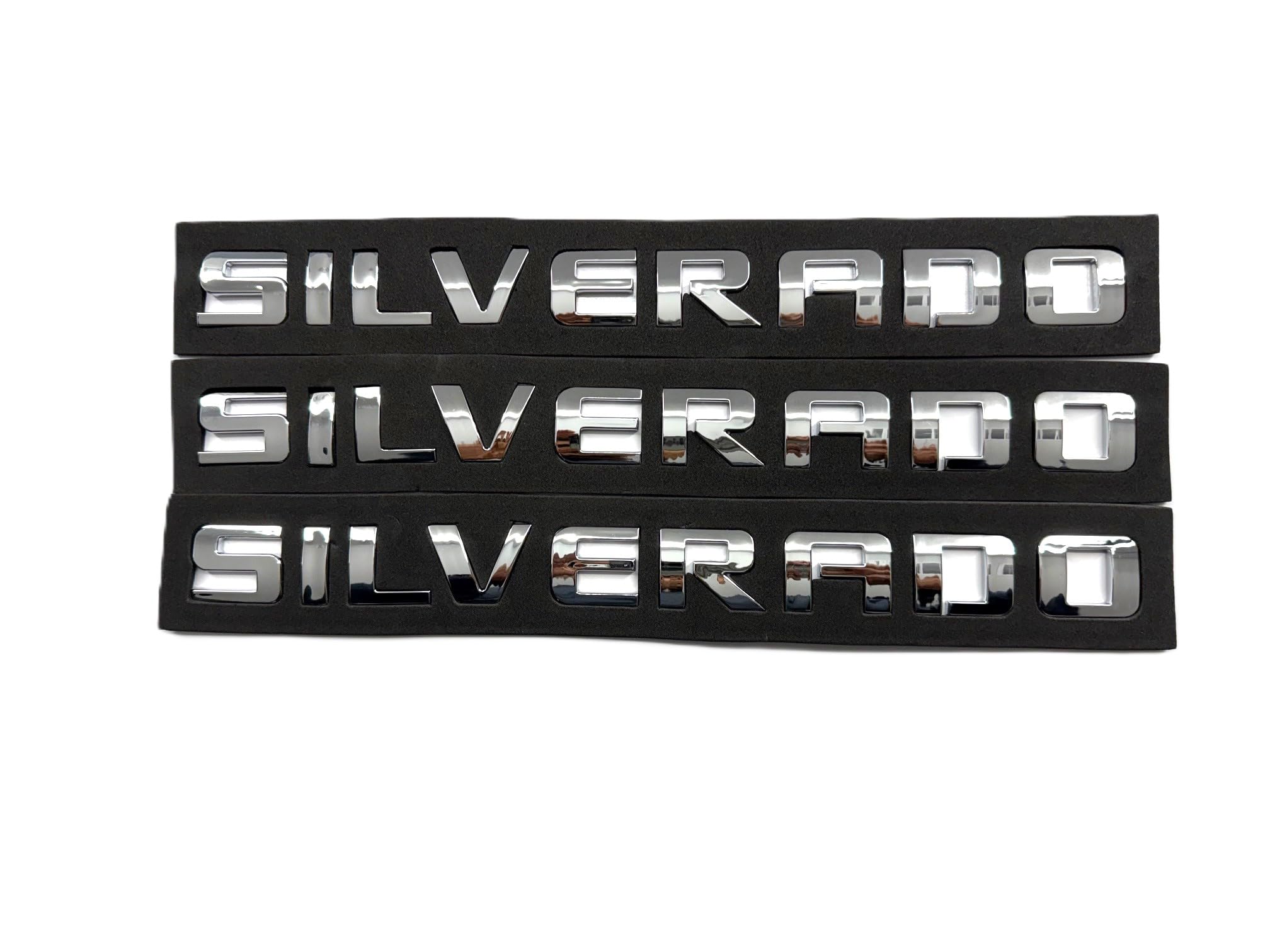 Generic 3PCS badge emblems chrome silver packaging image shows kit contents