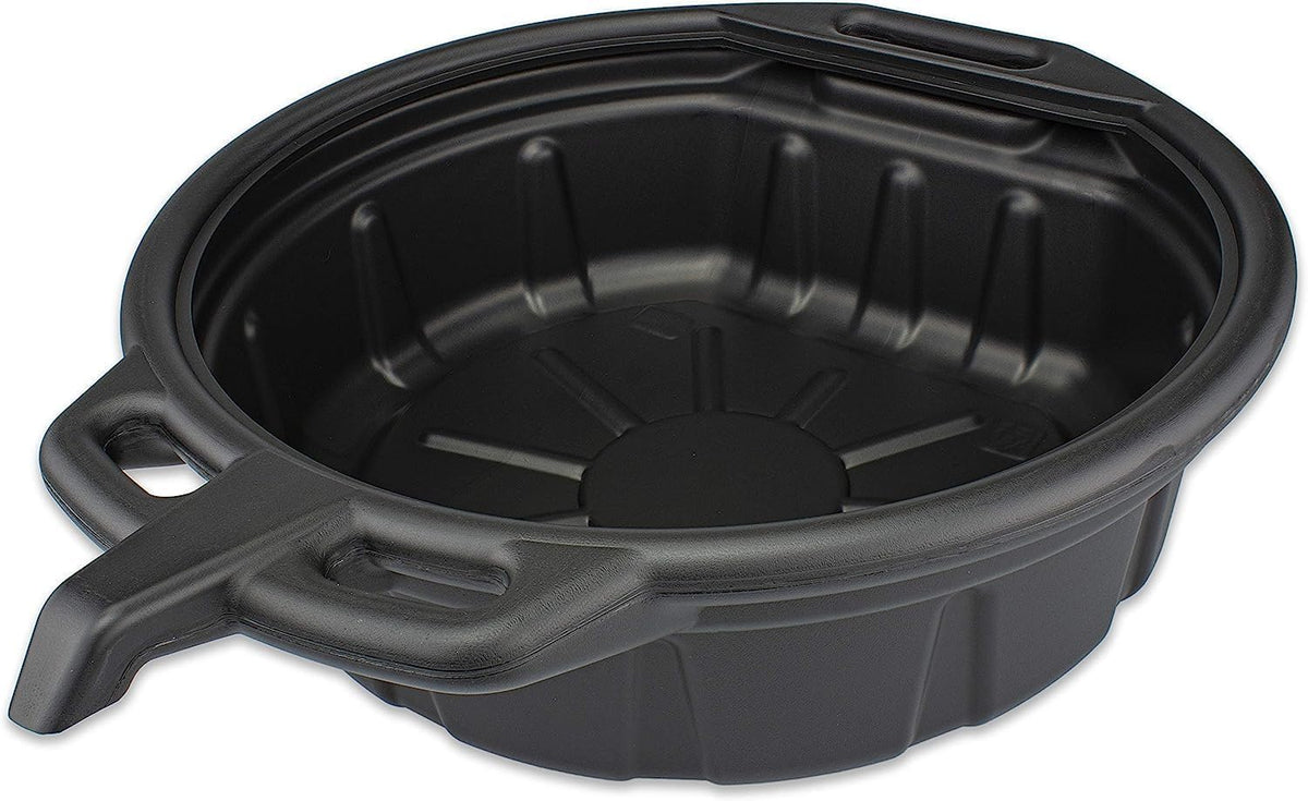 Generic 4.5 gallon oil drain pan with low profile pour spout for clean oil changes