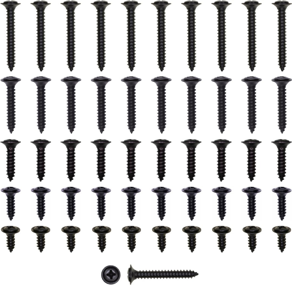 Generic 50-piece #8 Phillips screws in black finish for interior trim applications.