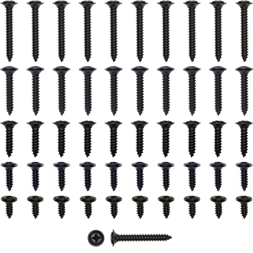 Generic 50-piece #8 Phillips screws in black finish for interior trim applications.