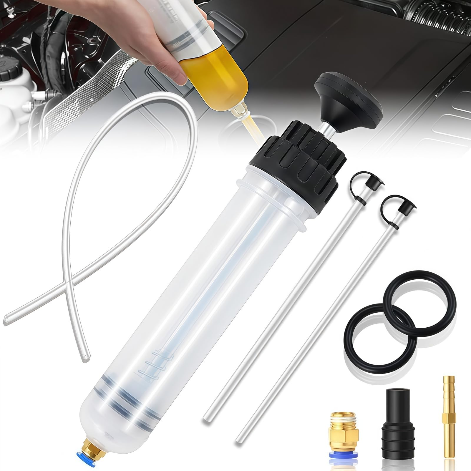 Generic 500cc fluid extractor kit contents ready for oil changes