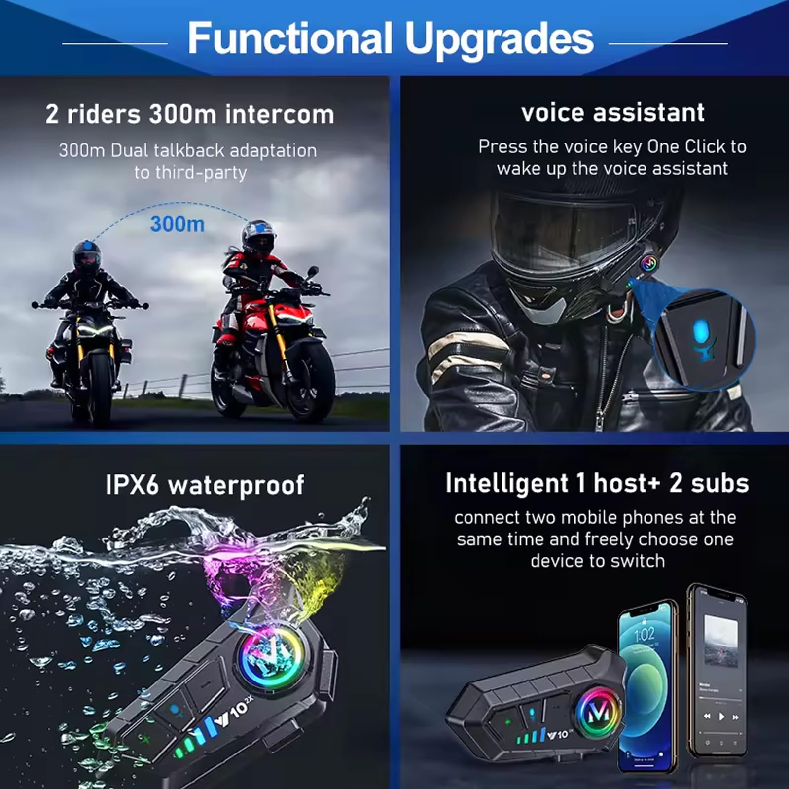 Generic all-weather helmet intercom suits riders in rain or snow.