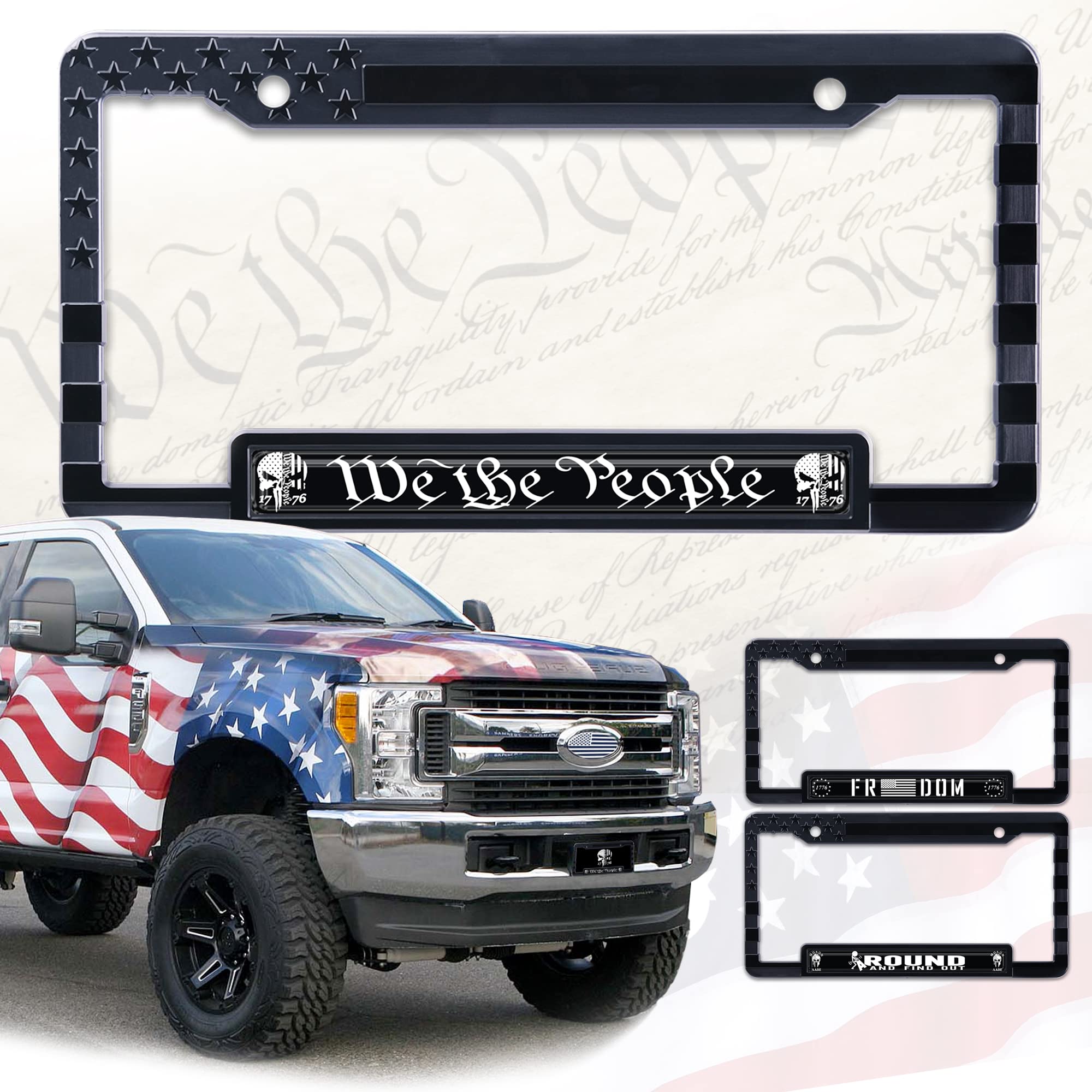 Generic American Flag license frame with 3D stars enhances patriotic curb appeal.