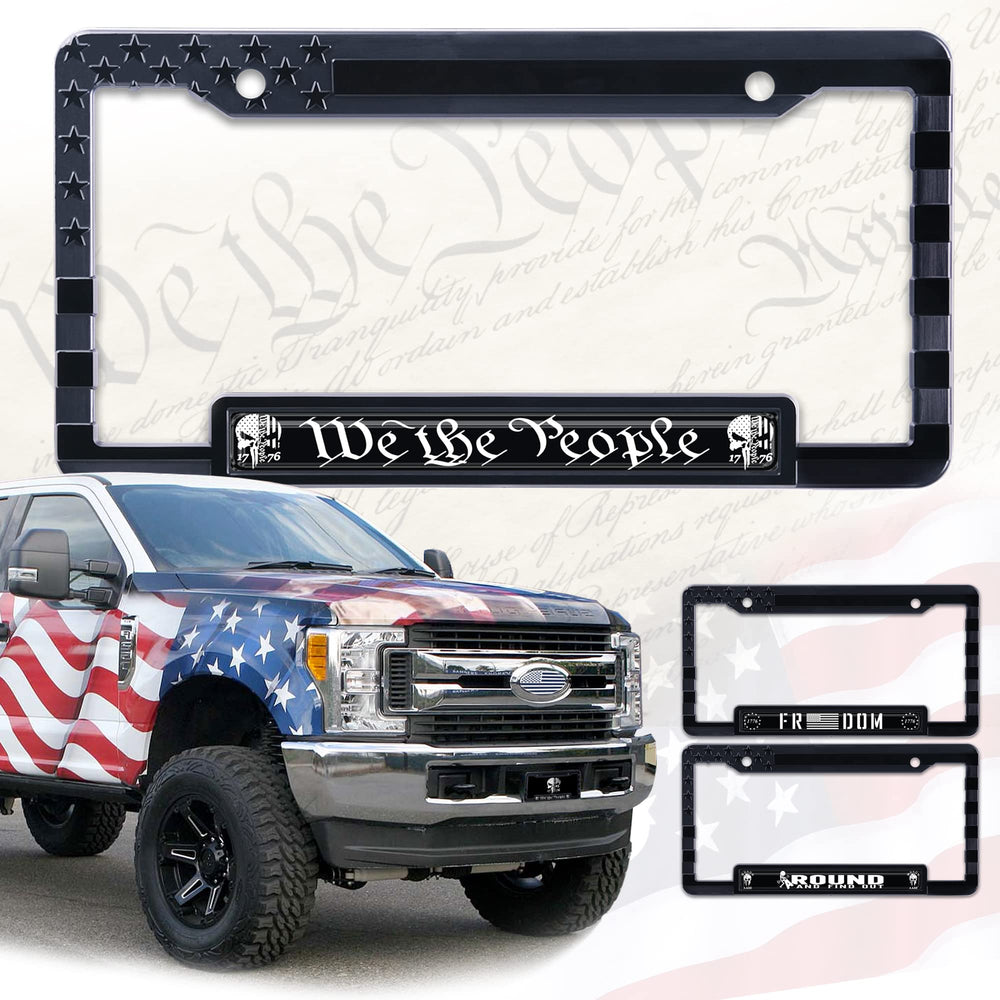 Generic American Flag license frame with 3D stars enhances patriotic curb appeal.