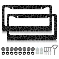 Generic black leopard license plate frame, front view, adds bold style to your car.