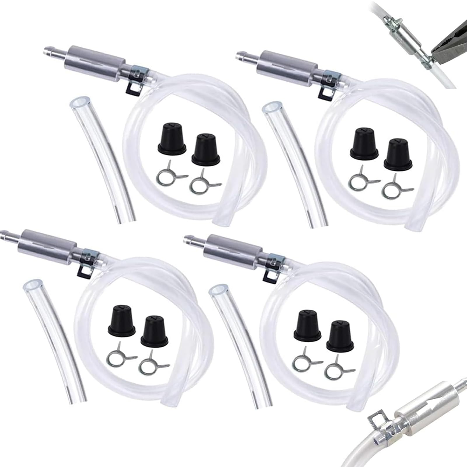 Generic brake fluid deflerator kit in use with secure hose attachment for leak-free bleeding.
