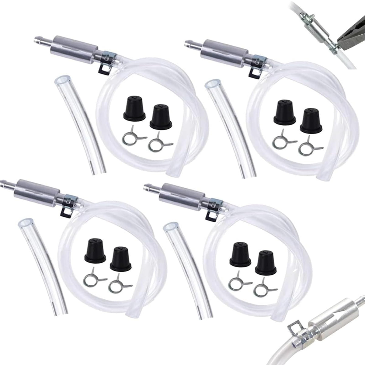 Generic brake fluid deflerator kit in use with secure hose attachment for leak-free bleeding.