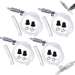Generic brake fluid deflerator kit in use with secure hose attachment for leak-free bleeding.