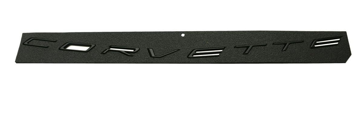 Original-size rear emblem replacement for 2020+ Corvette C8 in glossy black.