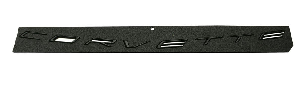 Original-size rear emblem replacement for 2020+ Corvette C8 in glossy black.