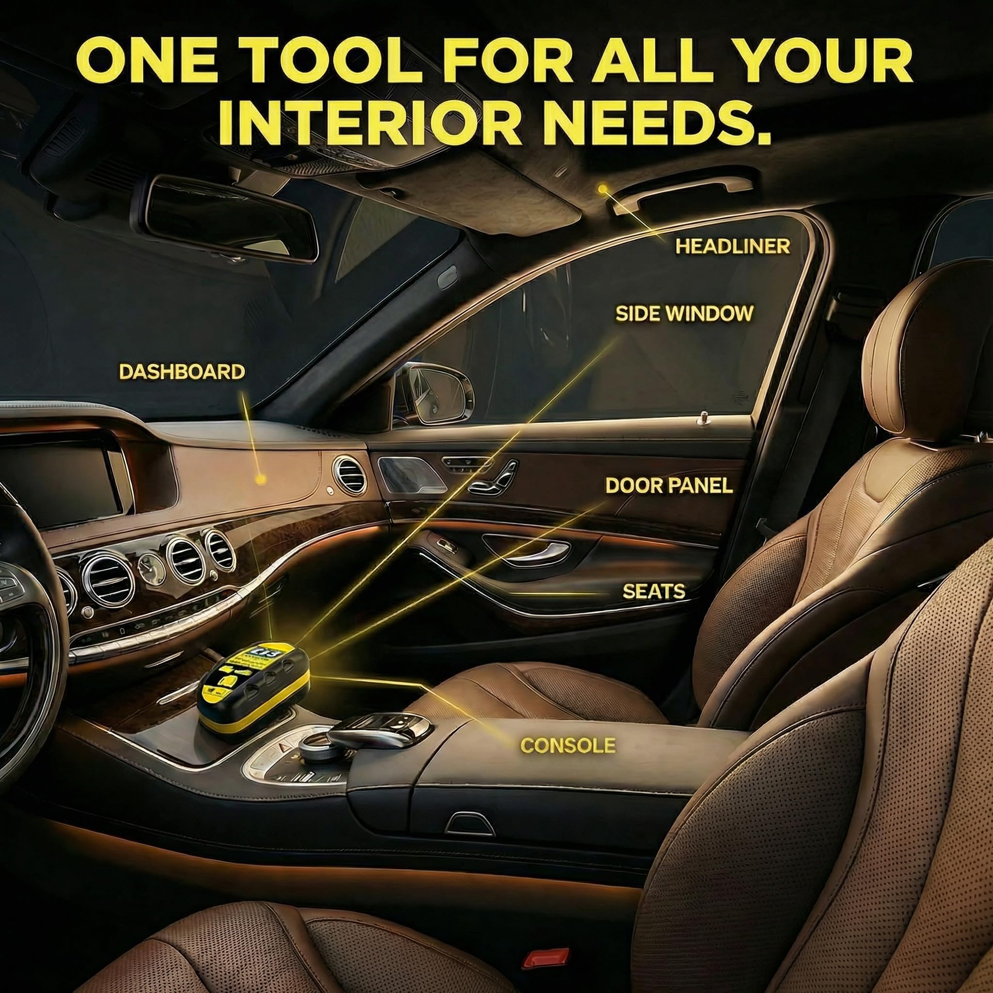 Generic Car Interior Detailer demonstrates the press-and-wipe method.