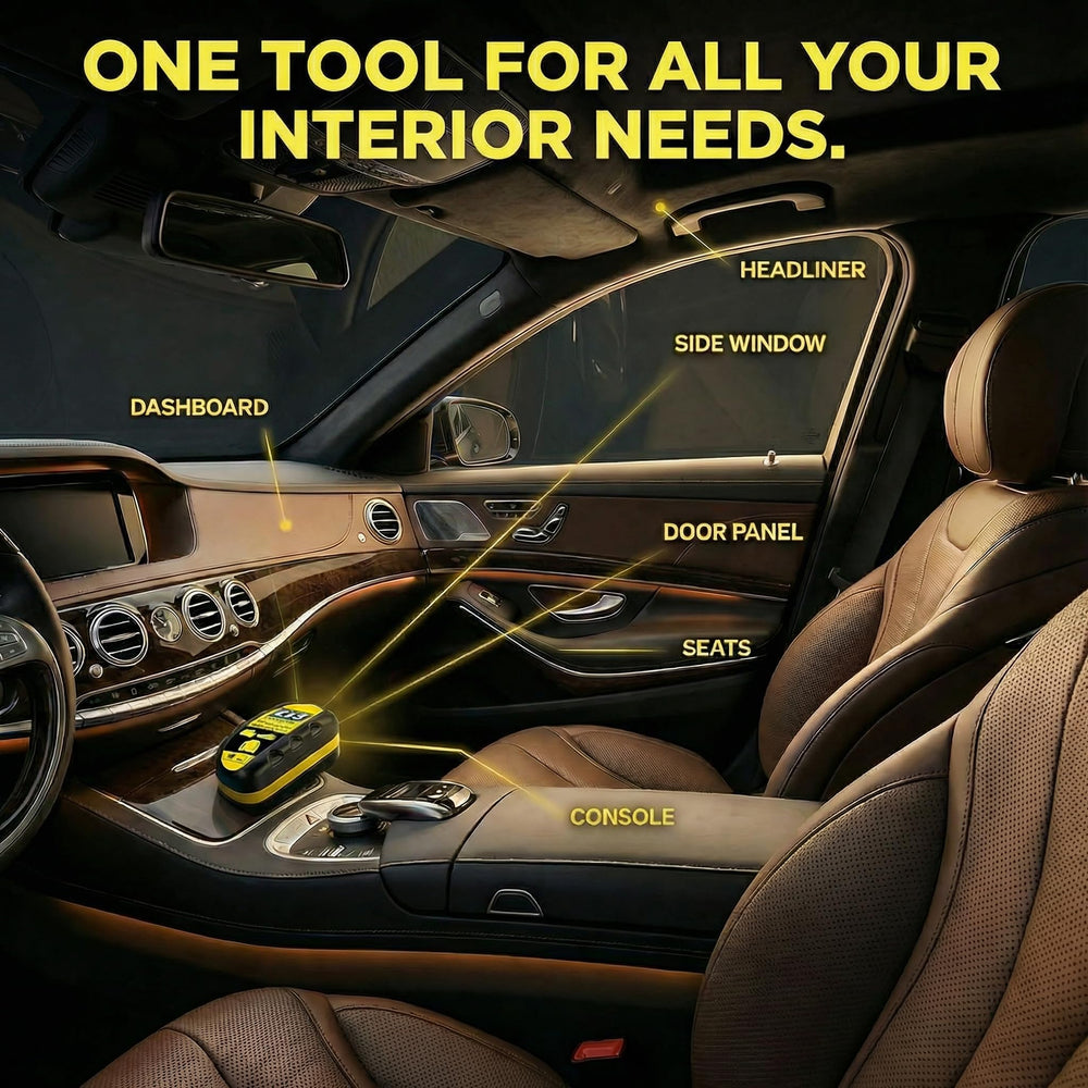 Generic Car Interior Detailer demonstrates the press-and-wipe method.