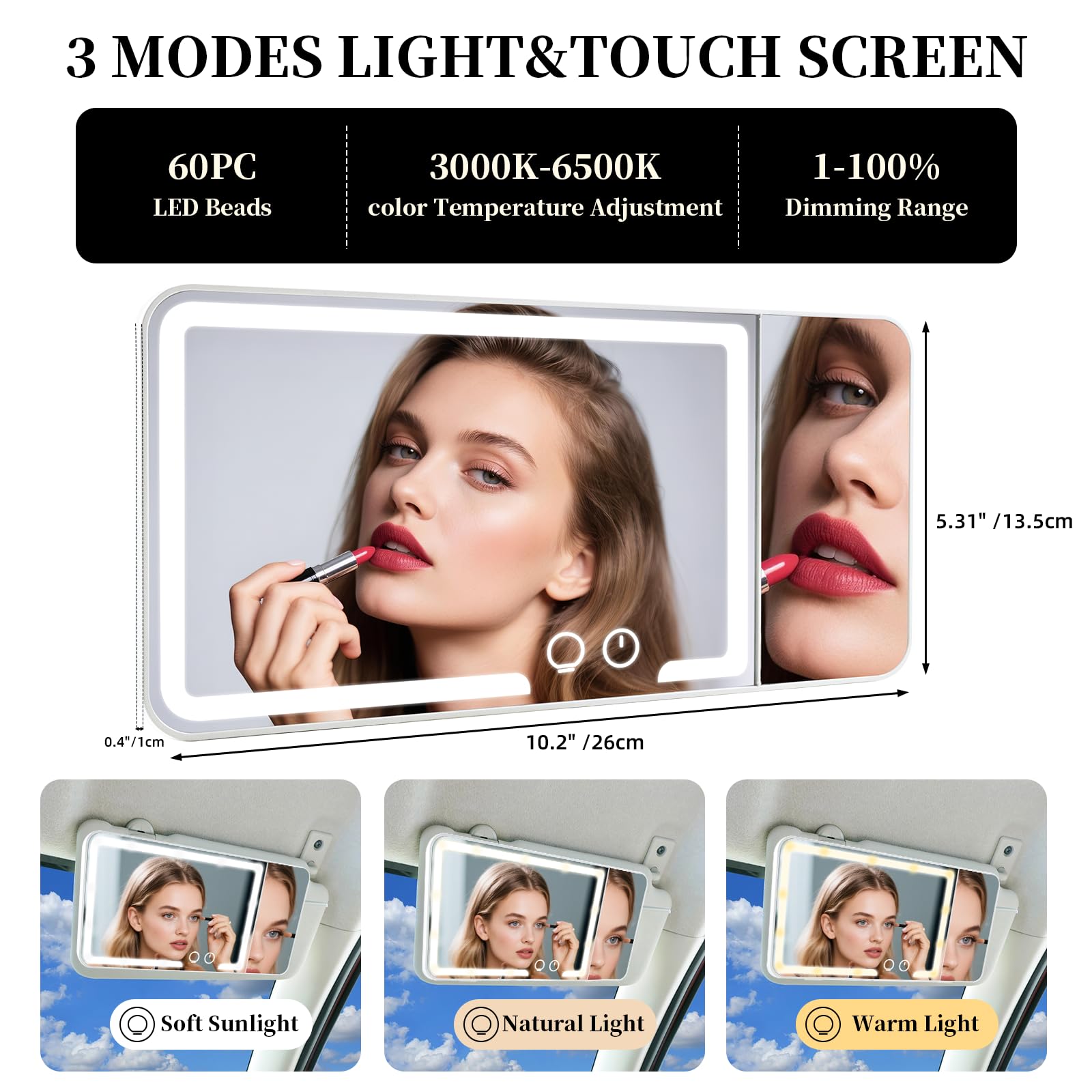 Generic car sun visor makeup mirror 3x magnifier for precise grooming