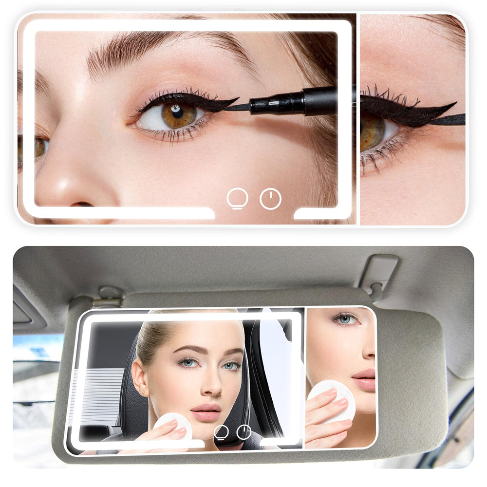 Generic car sun visor makeup mirror with three-color light for accurate coloring