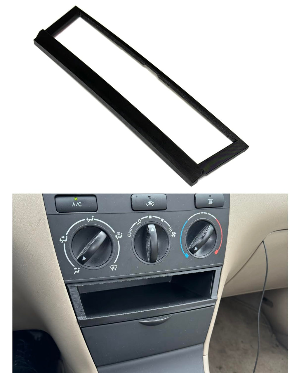 Generic center console bezel with lipped trim helps secure sunglasses in Corolla 03-08